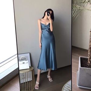 Blue silk party dress